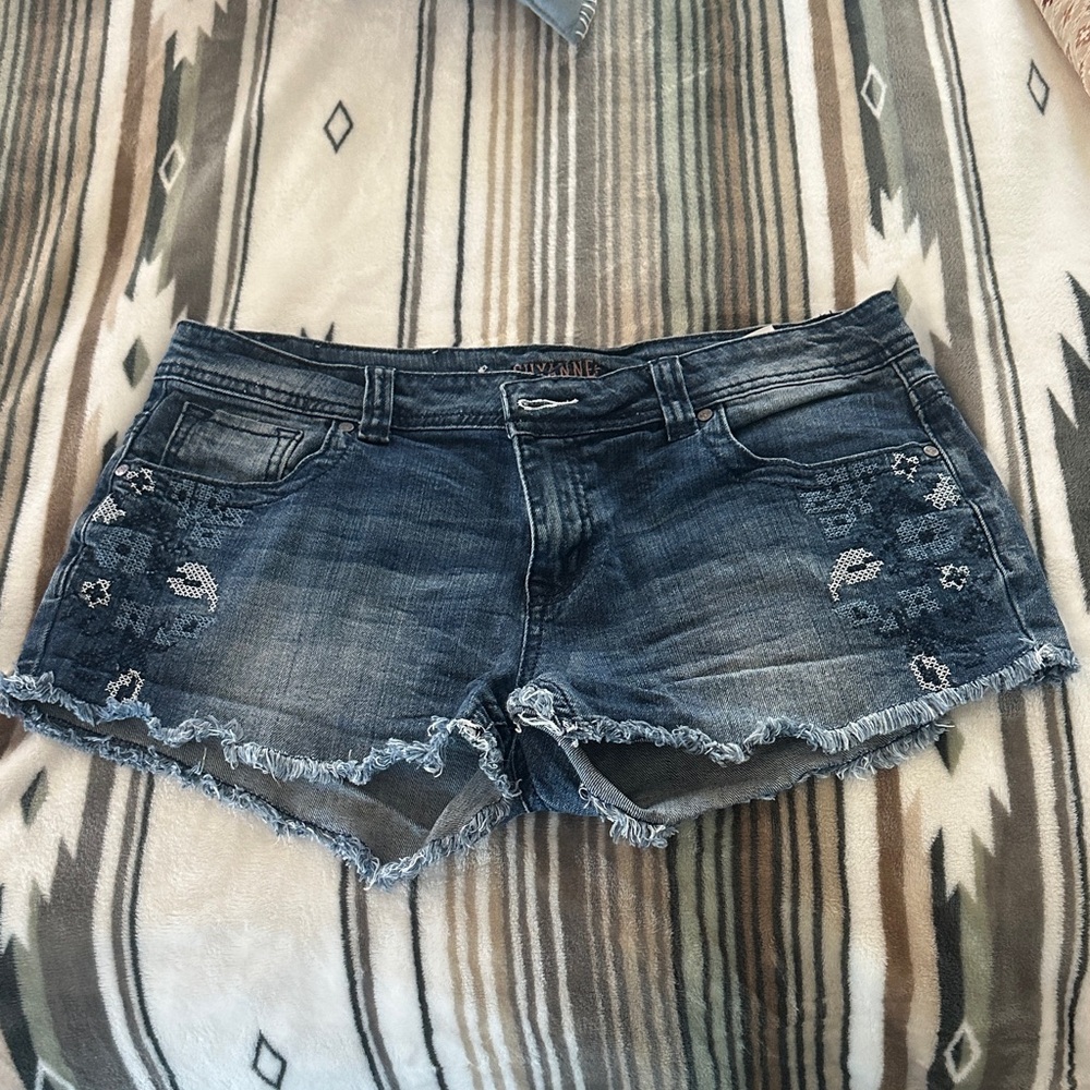 Shyanne Dark Blue Jean Shorts with Embroidery